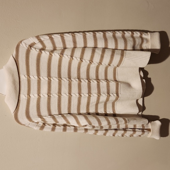 ❤️ TALBOTS CABLE KNIT COLLARED CARDIGAN SWEATER, STRIPE, LARGE - Picture 9 of 10
